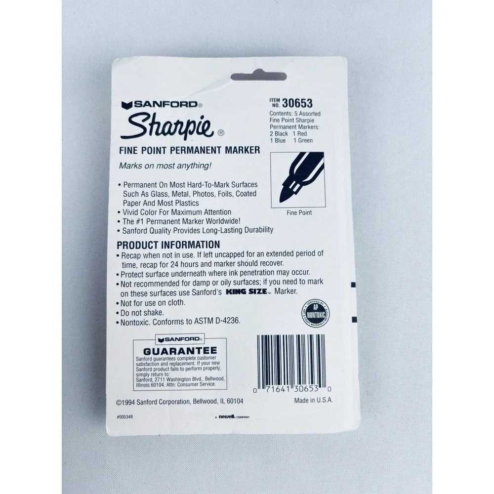 Vintage NOS 1994 5 Count Fine Point Sharpie Sanford Permanent Marker Colors